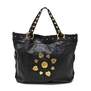Authentic Gucci Black Leather Irina Babouska Heart Shoulder Tote